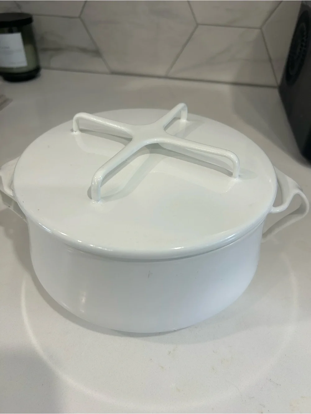 Dansk Kobenstyle White Enamel Covered Casserole Pot - Vintage Kitchen Serveware